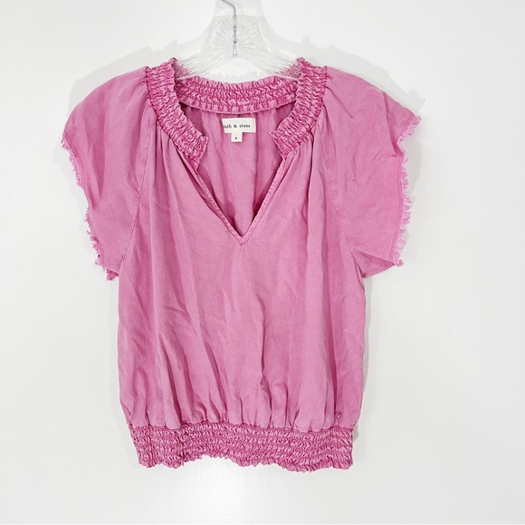 Cloth & Stone Pink V Neck Smocked Top Size Small - Picture 2 of 7